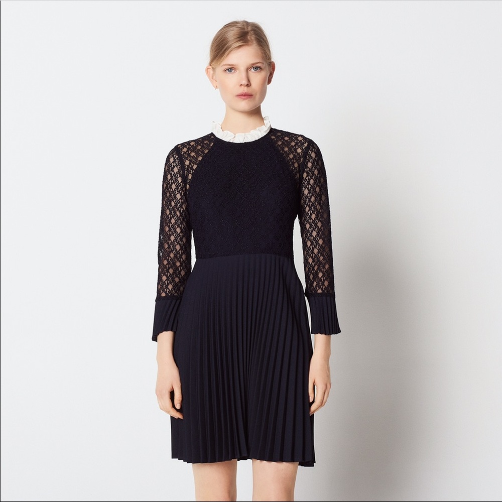 NWT Sandro Mixed Fabric Dress With High Neck Christmas gift
